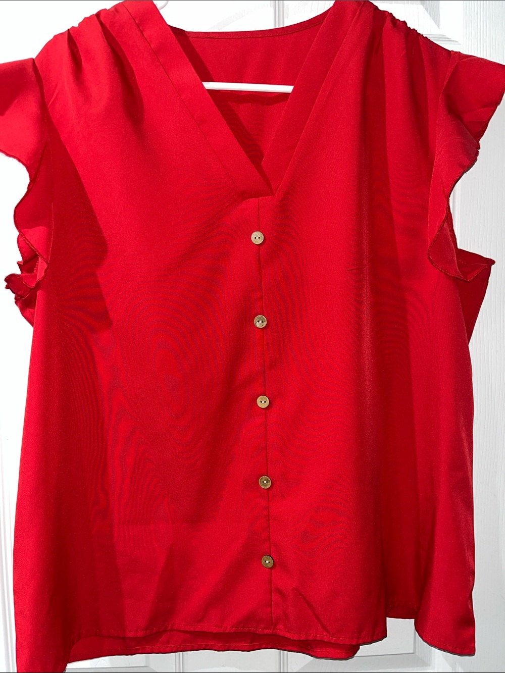 Sleeveless Red V-Neck Button-Front Blouse